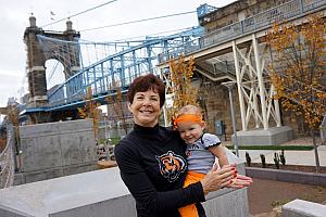 Capri and Grammy in front of the suspension bridge