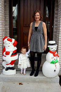 Capri and Mom visiting our friends Santa and Frosty on the front porch.
