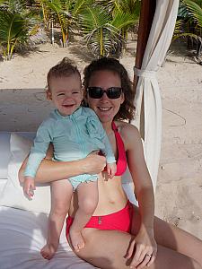 Kelly and Capri relaxing on one of the beach beds.