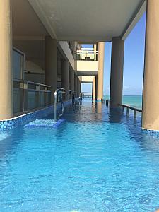 The infinity pool on our third-floor balcony