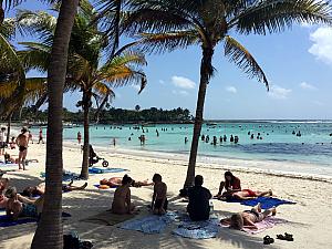 Kelly, Jay, Kyleen and Kevin visiting Akumal to go swimming with sea turtles - this is Akumal beach.