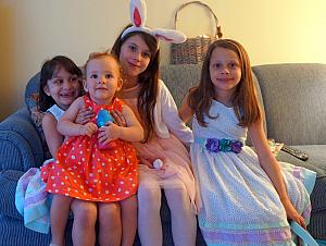 Now Easter with the Klockes -- Capri with her older second-cousins!