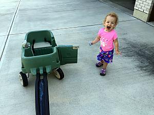 Excited to draw with chalk on the wagon