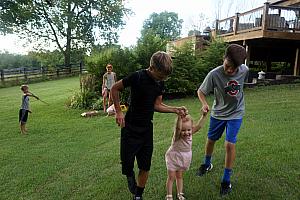 Capri running with her cousins