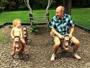 Goofing off on the animal rockers.