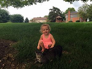 Capri playing with a neighbor's cat.