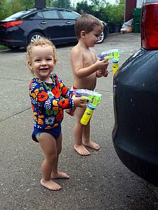 Playing with bubble guns