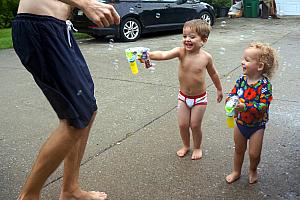 Playing with bubble guns