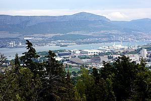 Looking back towards Split, with Poljud Stadium in the foreground and the mountains in the background