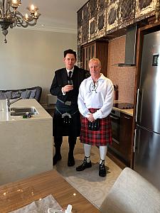 Paul and a friend showing off their kilts :)