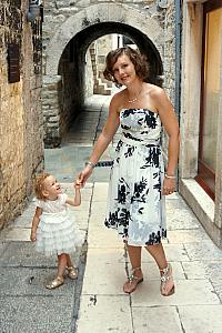 Kelly and Capri strolling through Diocletian's Palace. 