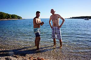 Mario and Jay goofing off on the beach.