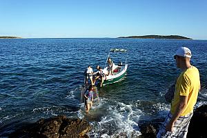 Mario convinced our boat driver to drop us off at their villa instead of the regular dock, so we had an adventure getting off the boat in the waves.