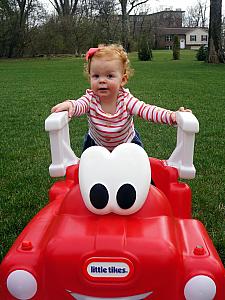 Kenley pushing the car around