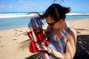 Capri and Mommy finding some seashells