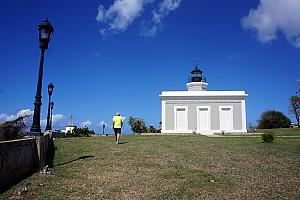 Grandpa taking a walk around the island's lighthouse.