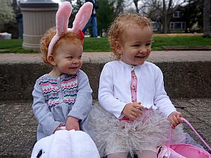 Kyleen and Capri ready for the egg hunt.