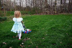 Capri mowing Uncle Kevin's lawn.