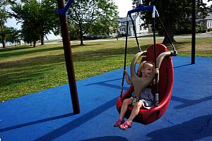 So, instead of going to Put in Bay, we went back to the park! Capri's turn to ride in the zip line swing.