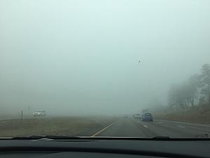 Monday, September 25: leaving Denver and heading into the mountains. Look at the fog! We're on our way to ride a tourist train...Kelly called the company right about now and asked if it was worthwhile to go. The train ticketing worker said it was sunny at the train station.