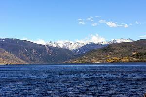 Another lake view with mountains in the background.