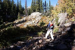 Crossing a stream.