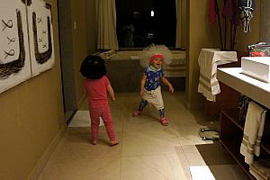 Capri and Kenley wearing their headdresses