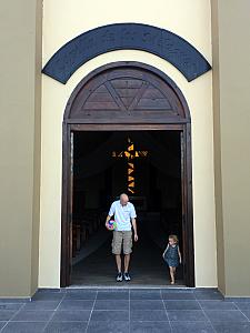 Dad and Capri checking out the church (it didn't burn down)