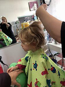 Capri's first haircut! At age 3.5!