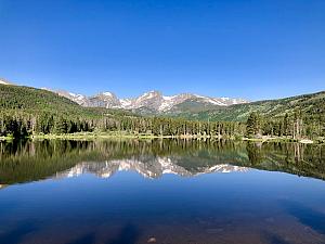 crystal clear Sprague Lake with perfect mirror reflection!