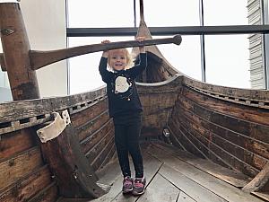 Capri captaining the viking ship at Keflavik's viking museum