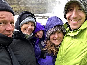 Family selfie at Gullfoss Waterfall.