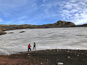We crossed seven snow fields in the volcanic crater 