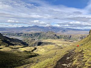 Starting our descend from the craters into the stunning Thrsmrk glacial valley. As usual, Dad is ahead.