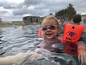 Swimming at the Secret Lagoon. Swimming in the lagoons was Capri's second favorite thing in Iceland, after horseback riding.
