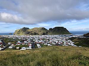 View of Vestmannaeyjar, Heimaey, during our hike to the top of Eldfell Volcano in the Westman Islands. Eldfell formed in a volcanic eruption, which began without warning in 1973.