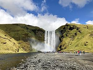 Back at Skogafoss, where we started our big hike, but this time with sunny skies, a beautiful rainbow and a lot more people