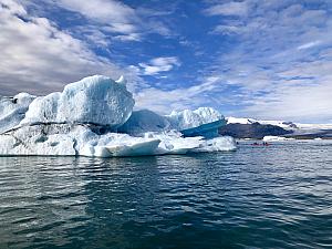 Notice the kayakers for scale. Many of the icebergs can be seen from the shoreline too.